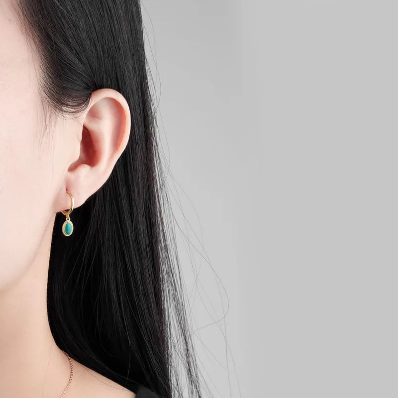 Green Gold Drop Earhoops