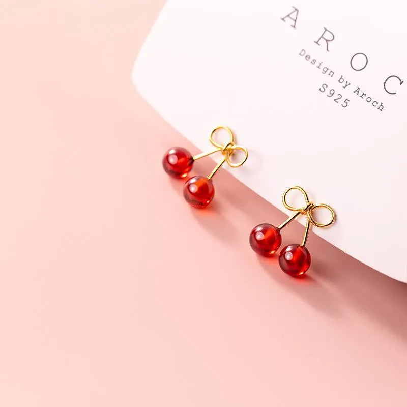 Gold Bow Cherry Studs