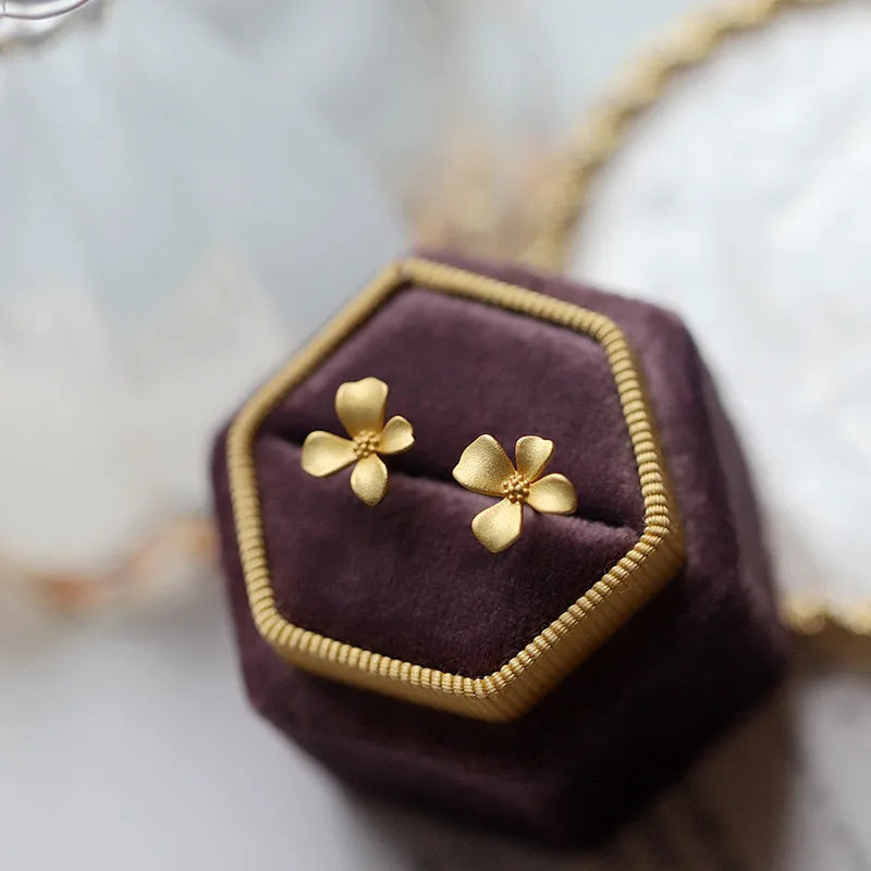 Gold Flower Ear Studs