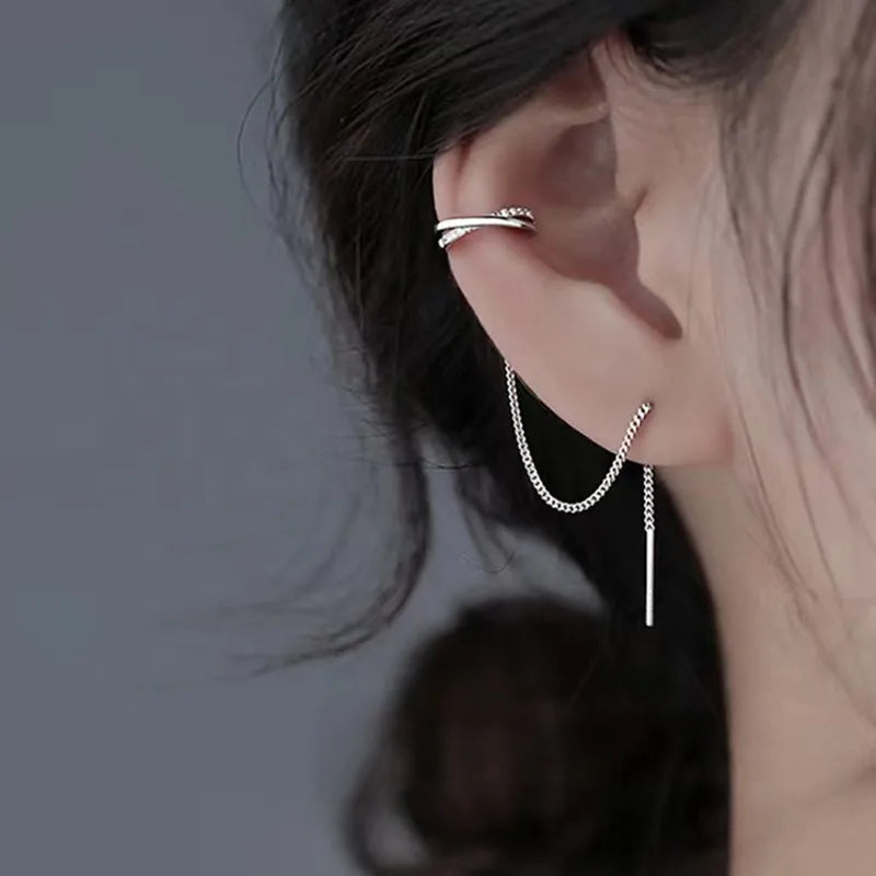 Silver Geometric Earcuffs