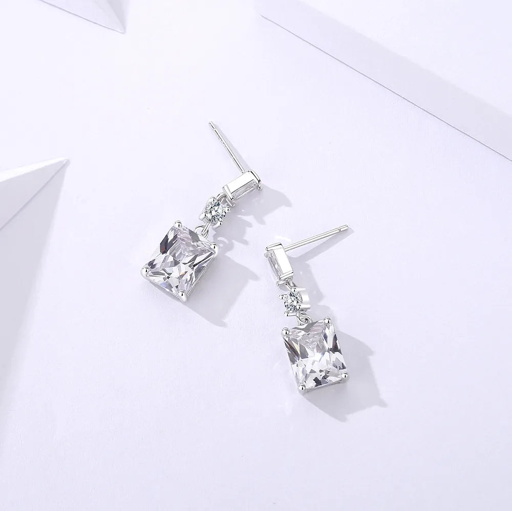 Zircon Rectangle Drop Earrings