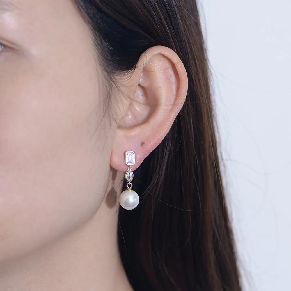 Geometric Pearl Drop Earrings