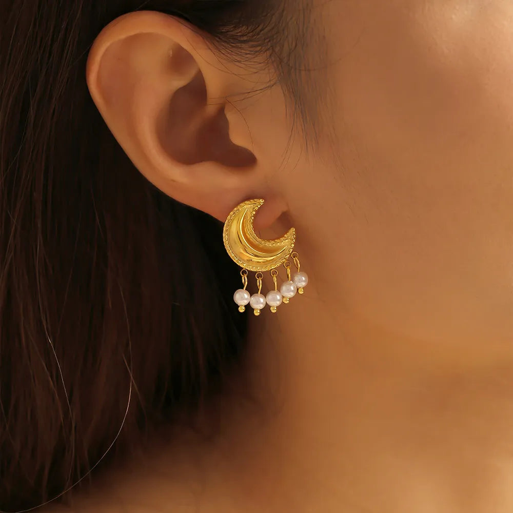 Gold Moon Tassel Earrings