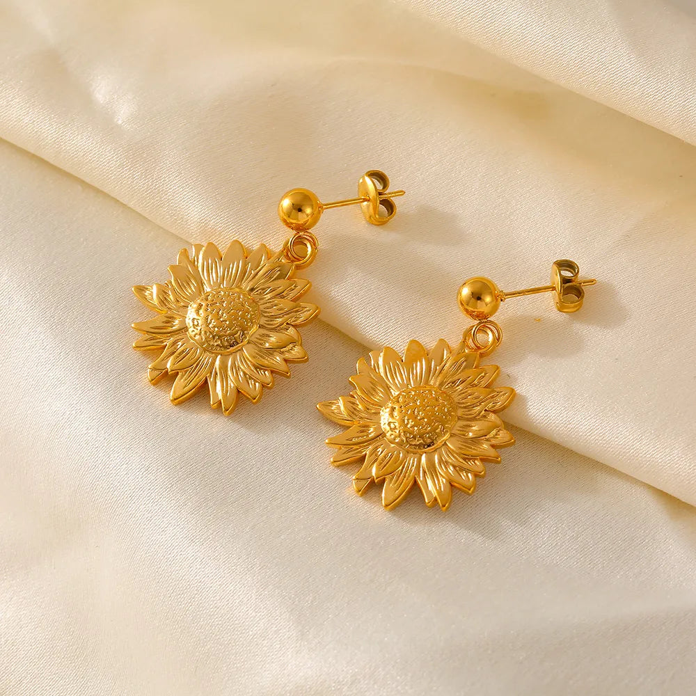 Gold Sunflower Earrings
