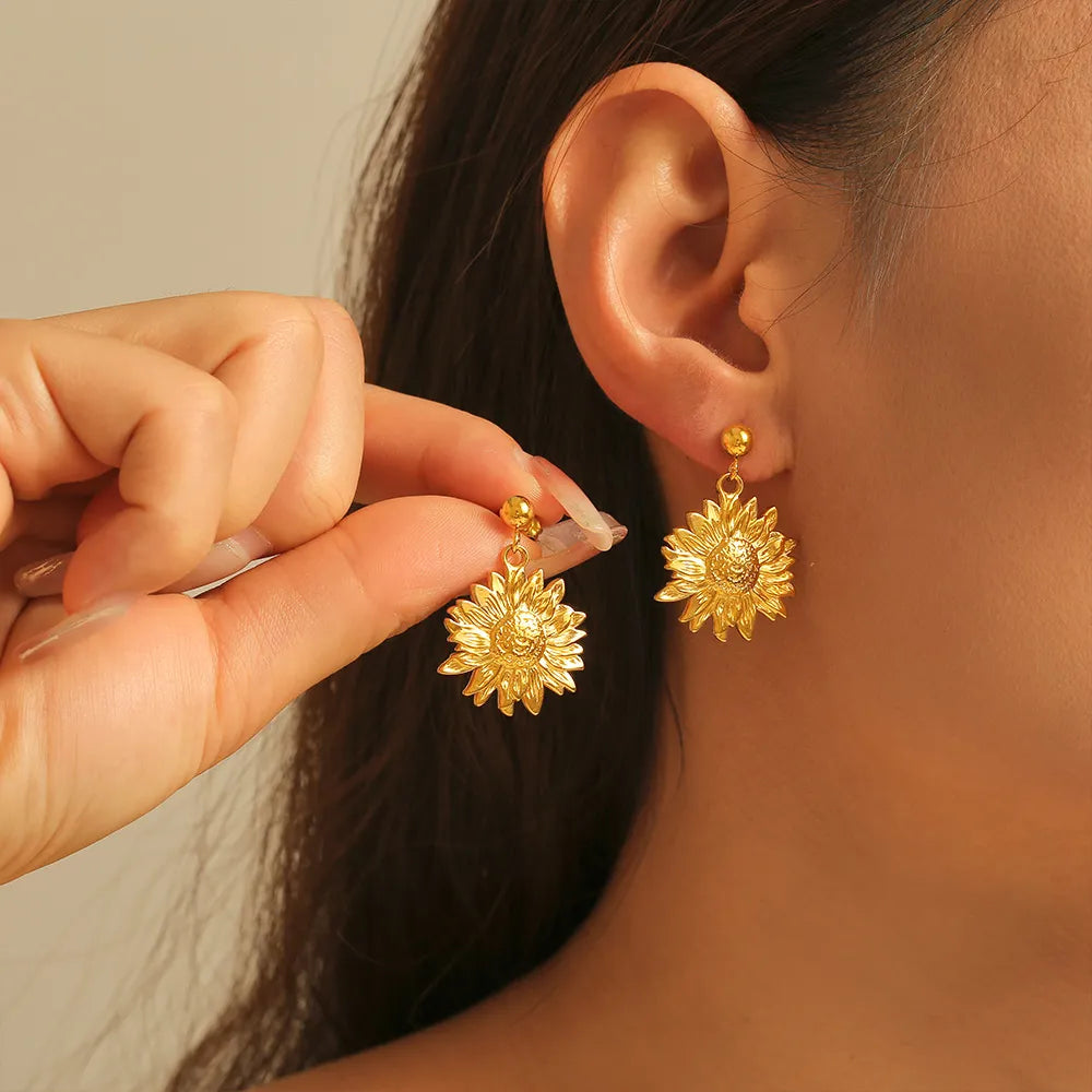 Gold Sunflower Earrings
