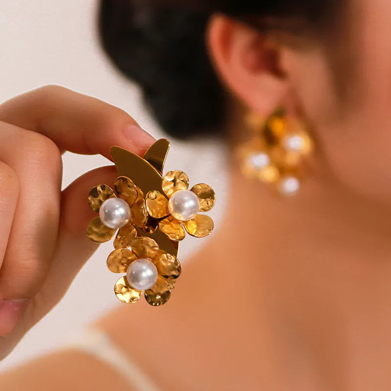 Gold Flower Bunch Earrings