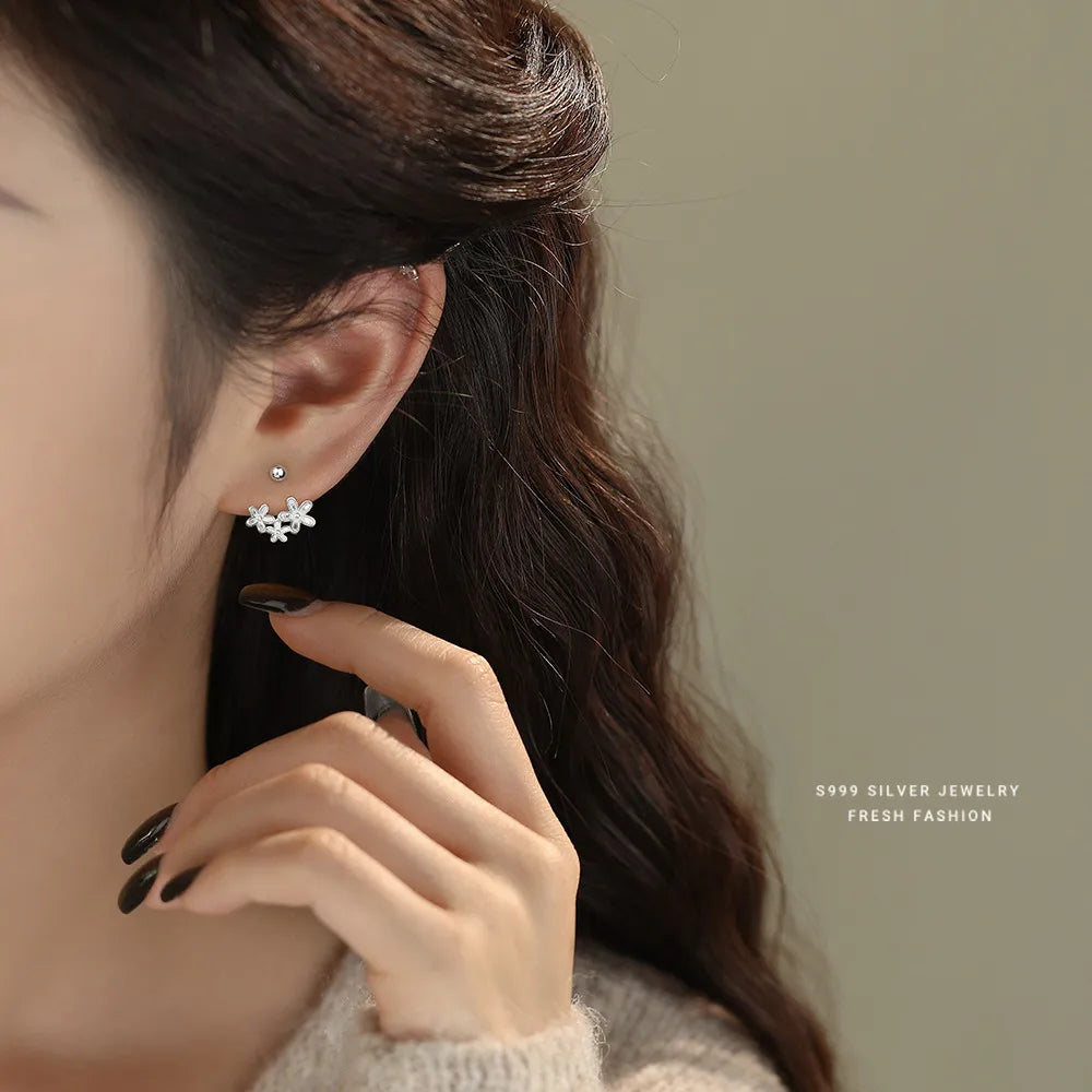 Silver Tri-flower Ear Studs