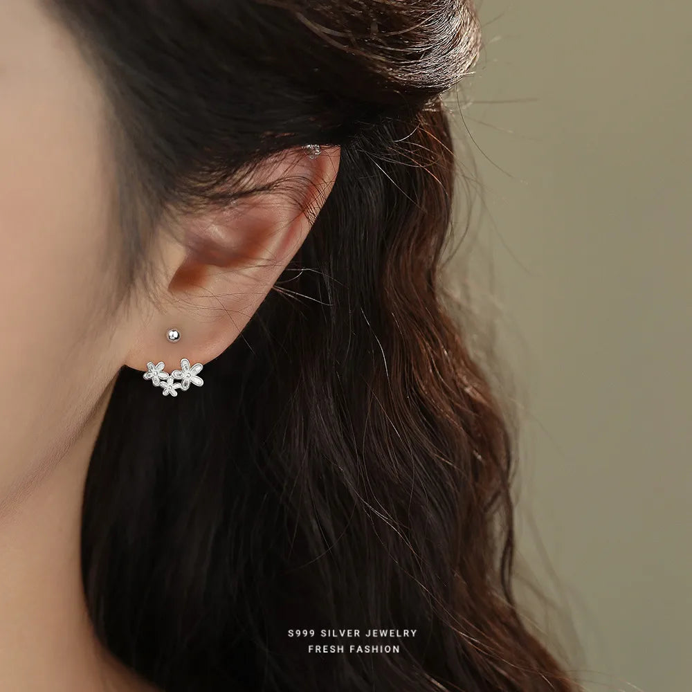 Silver Tri-flower Ear Studs