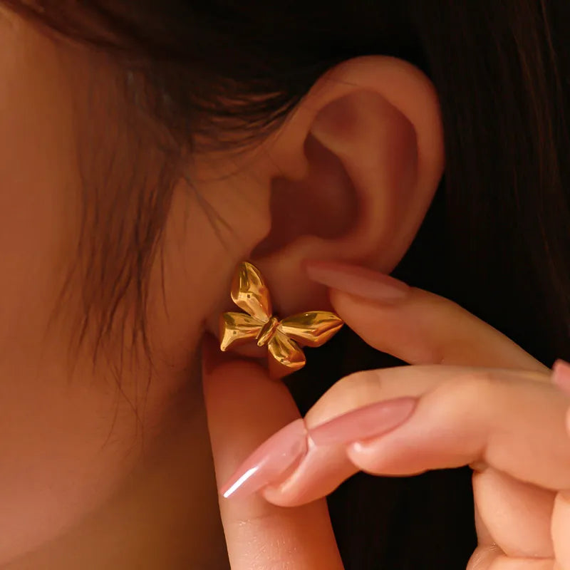 Gold Solid Butterfly Studs