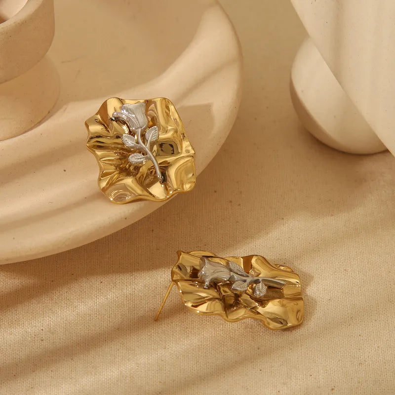 Gold Chunky Rose Studs