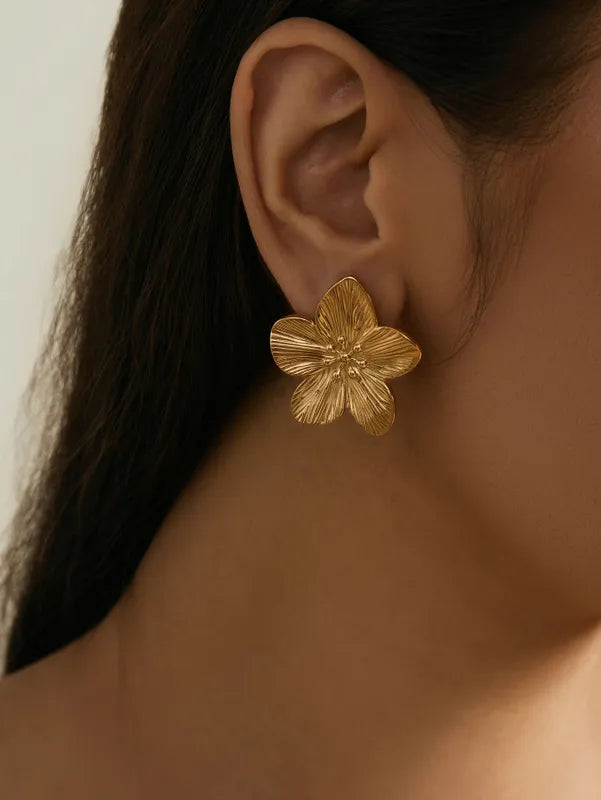 Gold Chunky Flower Studs