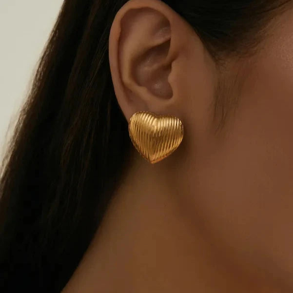 Stripe Love Heart Studs