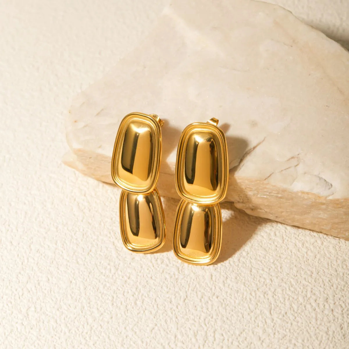 Gold Rectangle Duo Earrings