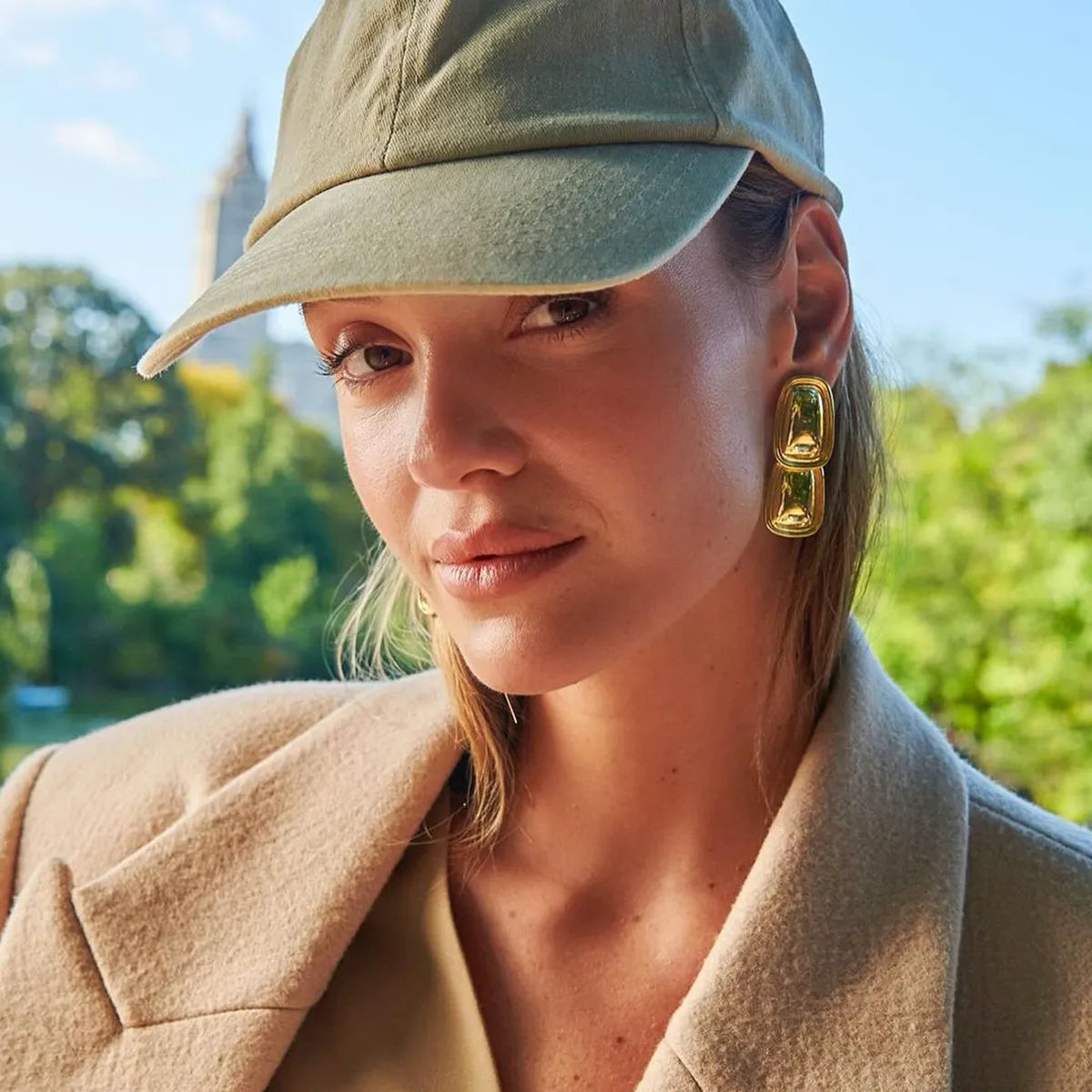 Gold Rectangle Duo Earrings