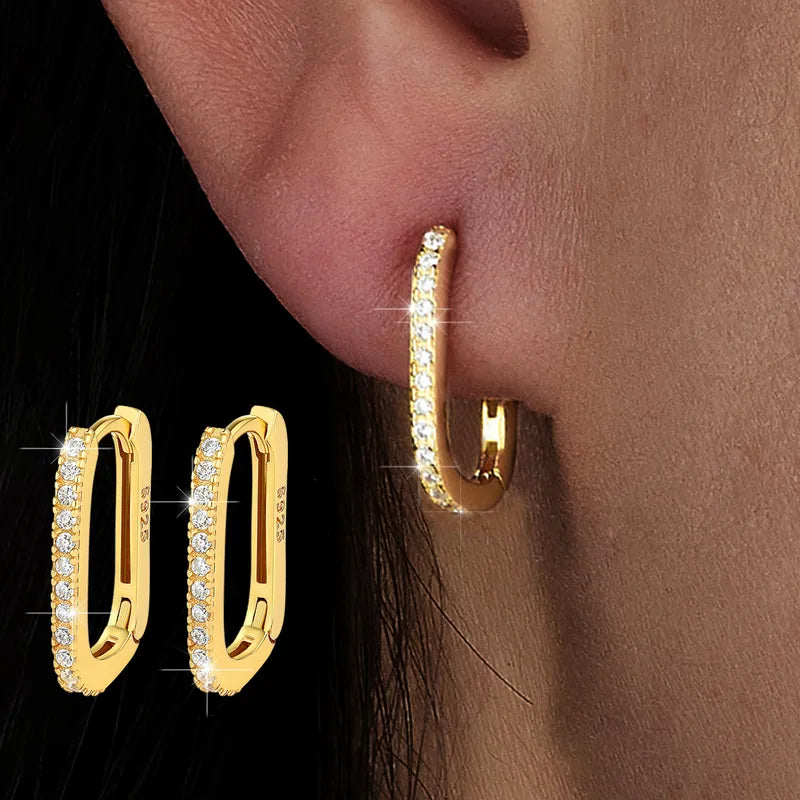 Gold Zircon U-Shape Hoops