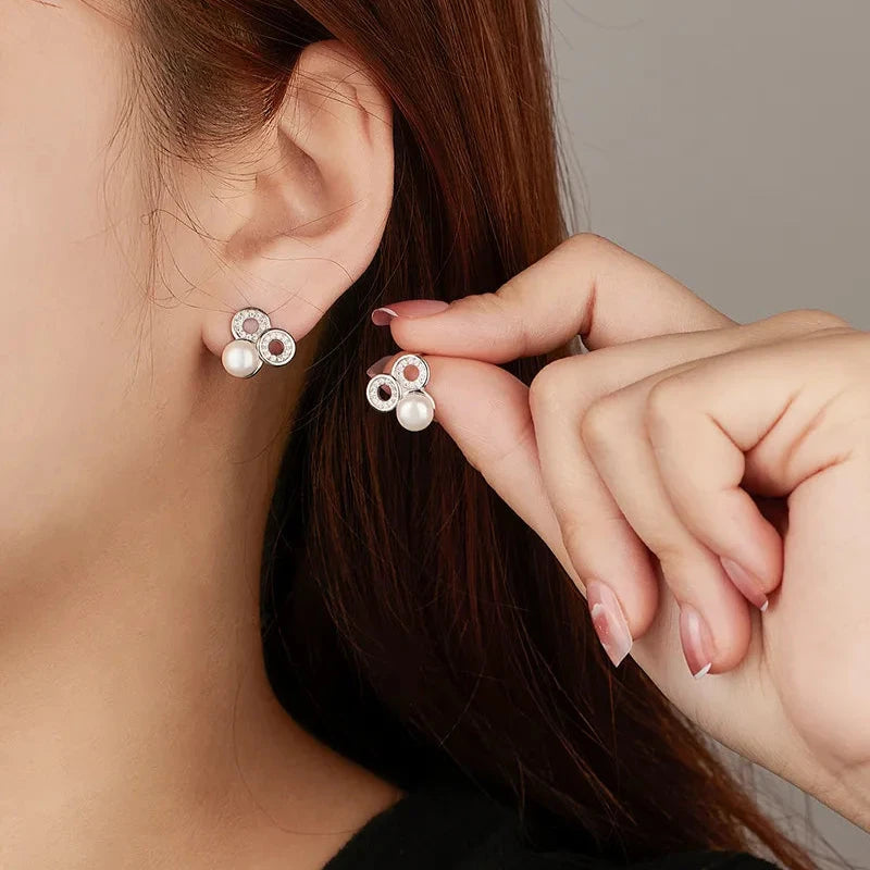 Pearl Tri Circle Studs