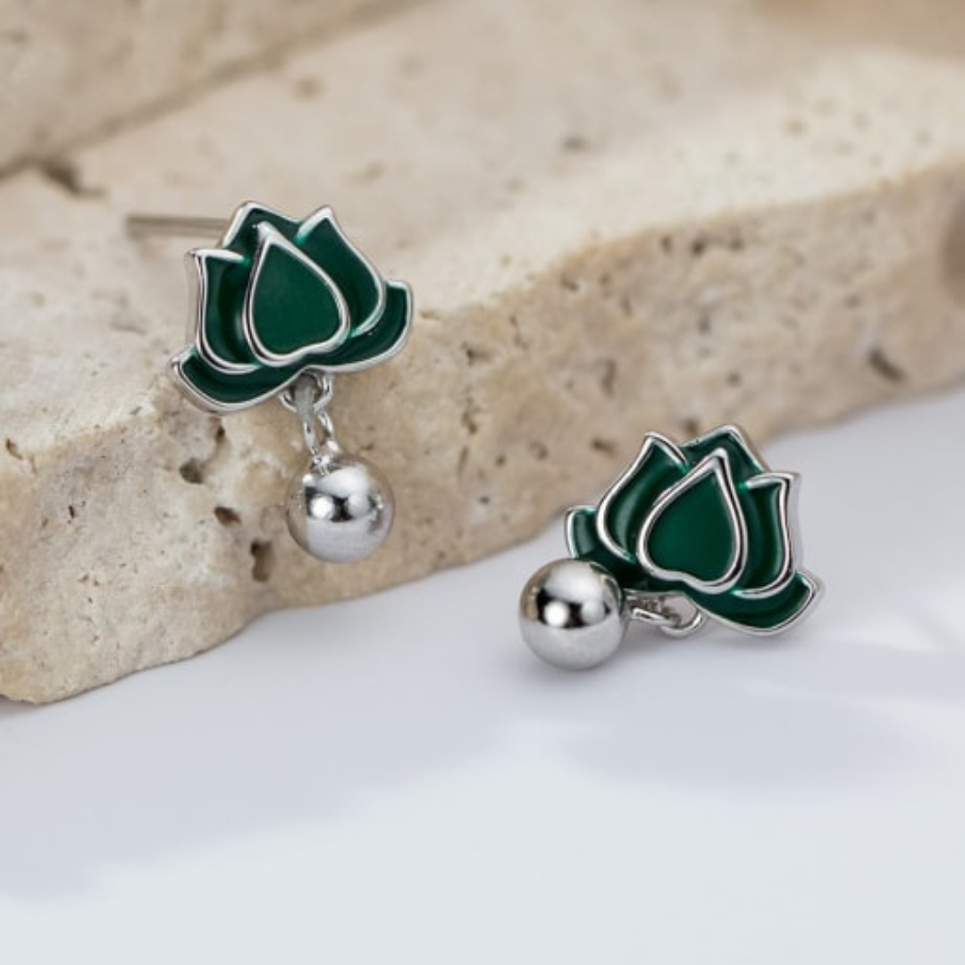 Green Lotus Earrings