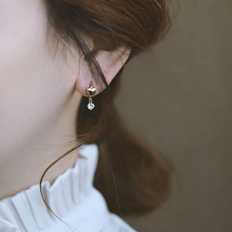 Gold Heart Stone Drop Hoops