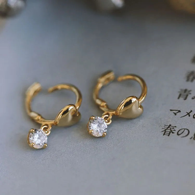 Gold Heart Stone Drop Hoops
