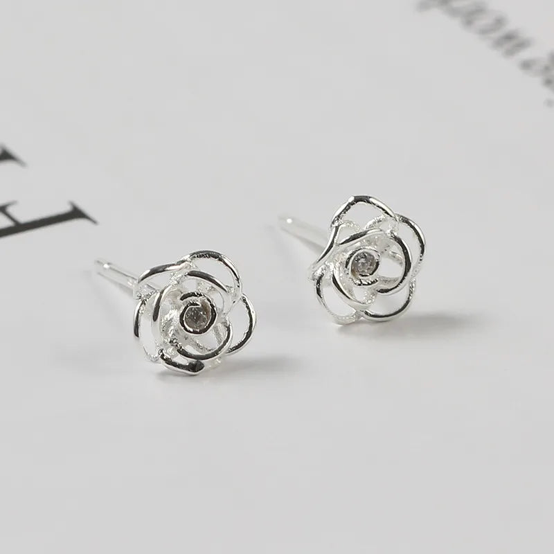 Silver Rose Studs