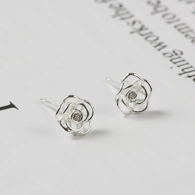 Silver Rose Studs
