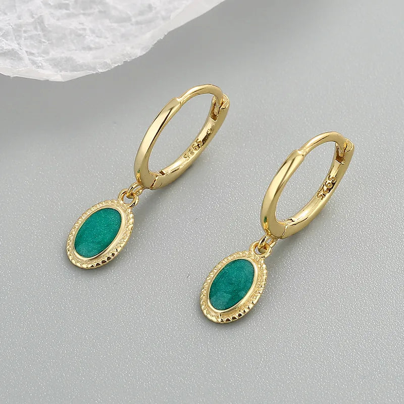 Green Gold Drop Earhoops