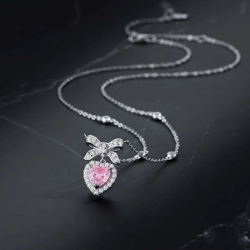 Pink Heart Bow Neckpiece