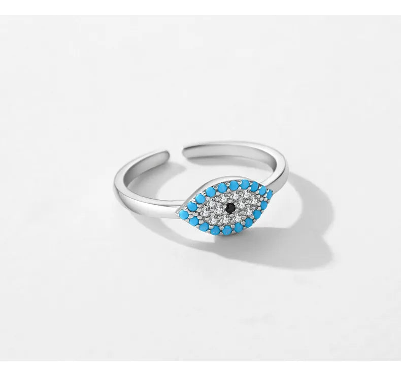 CZ Evil Eye Silver Adjustable Ring