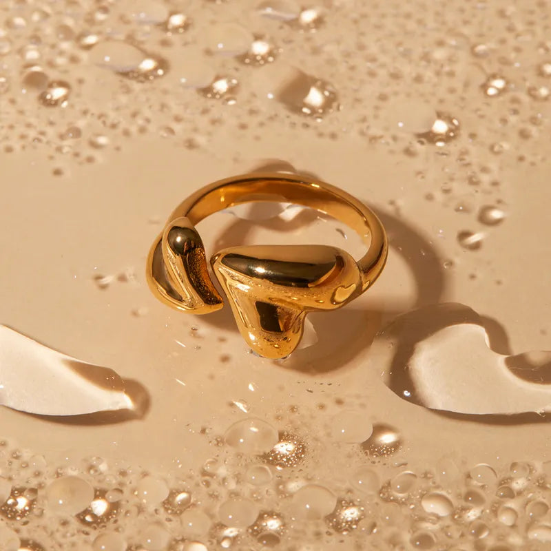 Gold Retro Heart Duo Ring