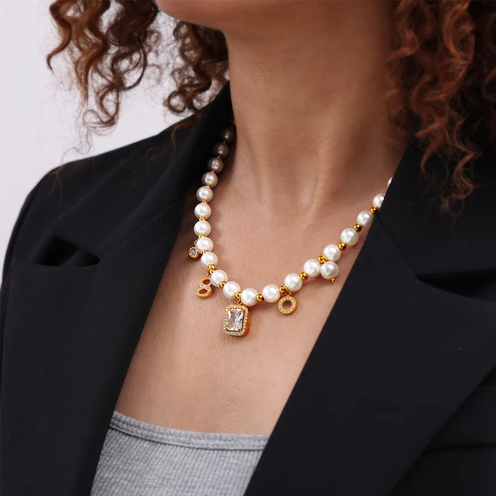 Gold Zircon Charm Neckpiece - Main Image