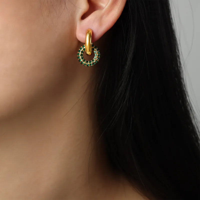 Green Gold Hoop Earrings