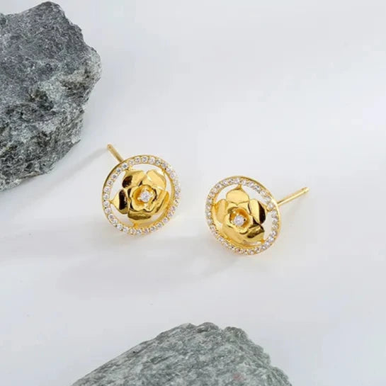 Gold Rose Flower Studs