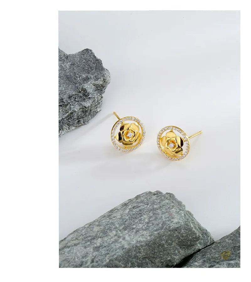 Gold Rose Flower Studs