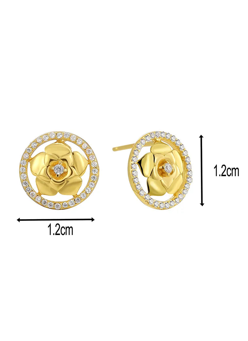 Gold Rose Flower Studs