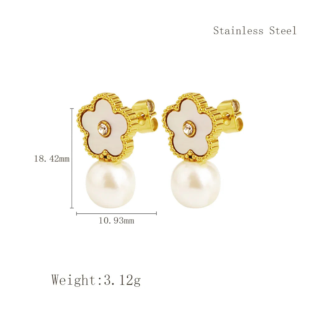 Gold Flower Drop Studs