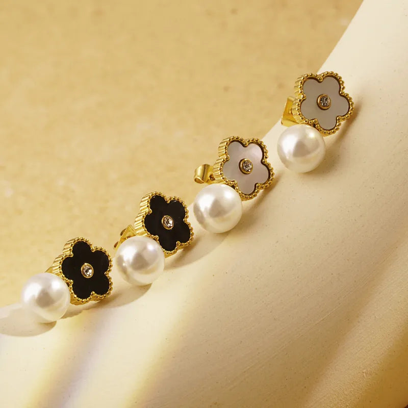 Gold Flower Drop Studs