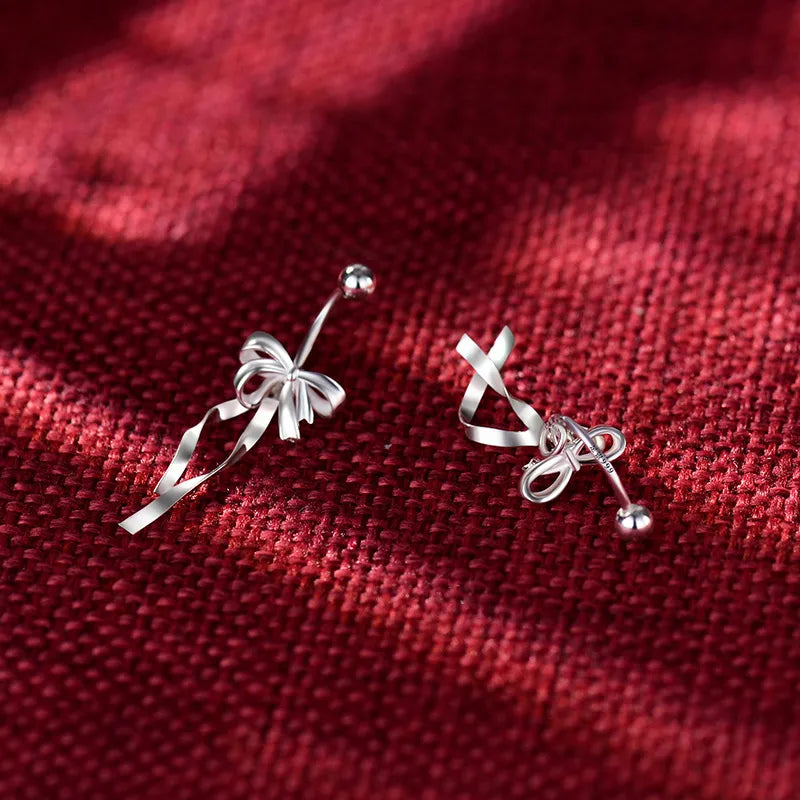 Silver Bowknot Earstuds