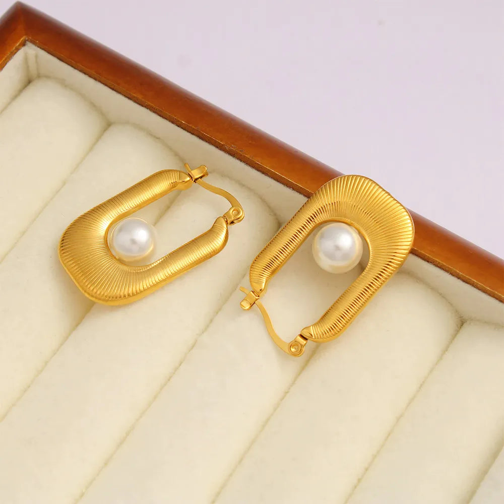 Gold Pearl Square Hoops