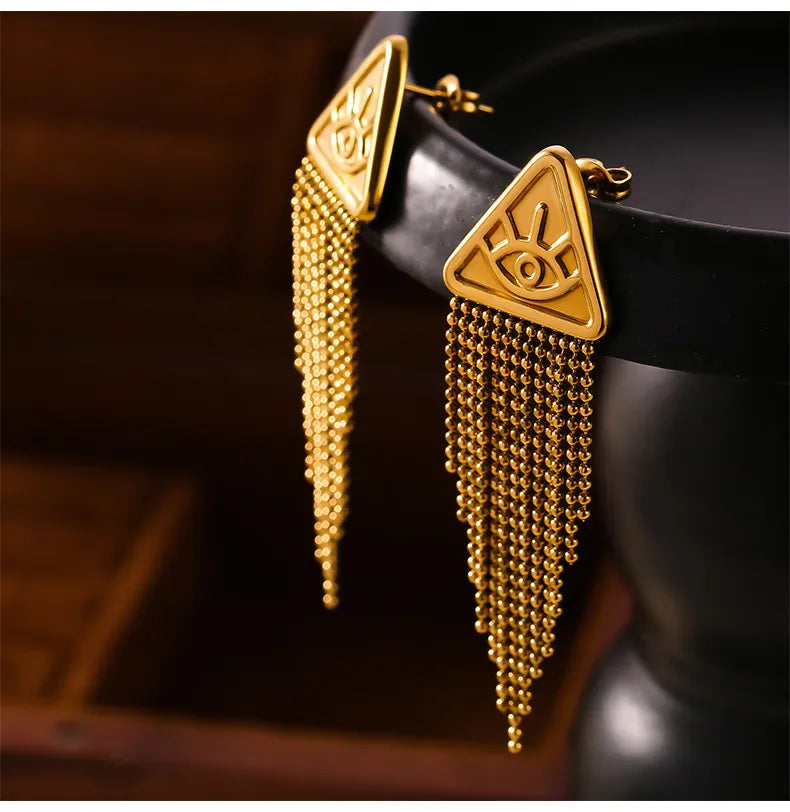 Gold Eye Tassel Earrings