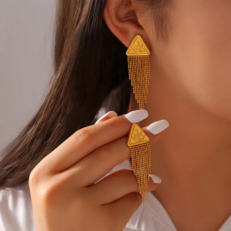 Gold Eye Tassel Earrings