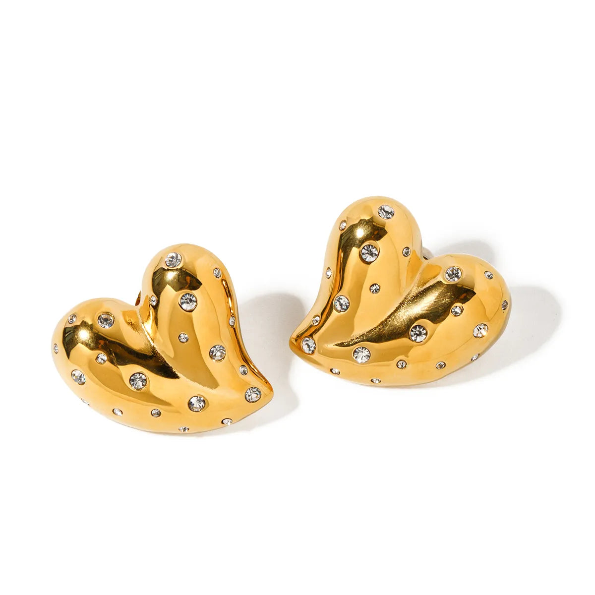 Gold Heart Rhinestone Studs