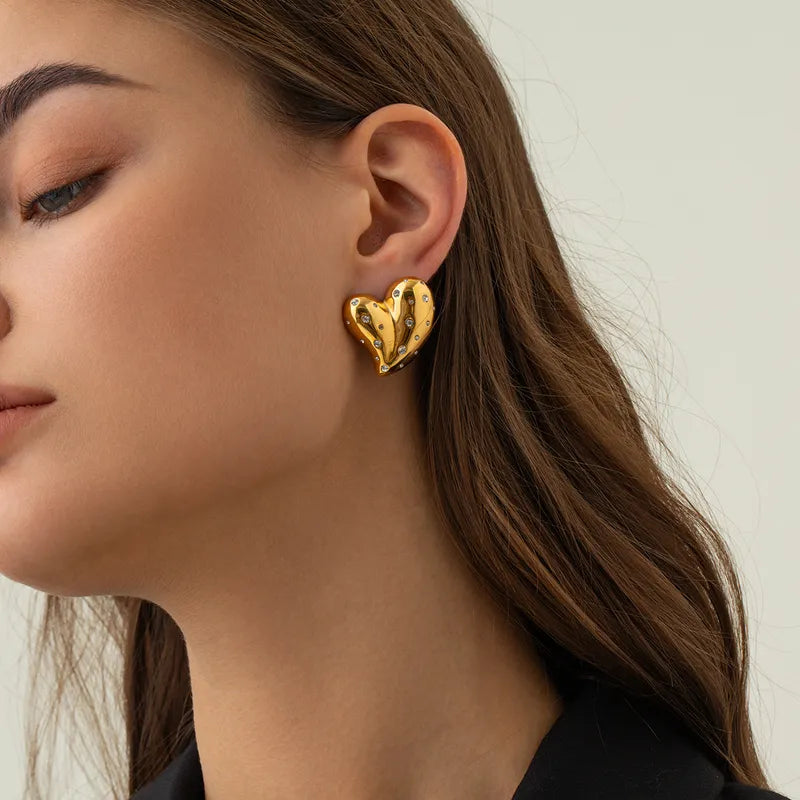 Gold Heart Rhinestone Studs