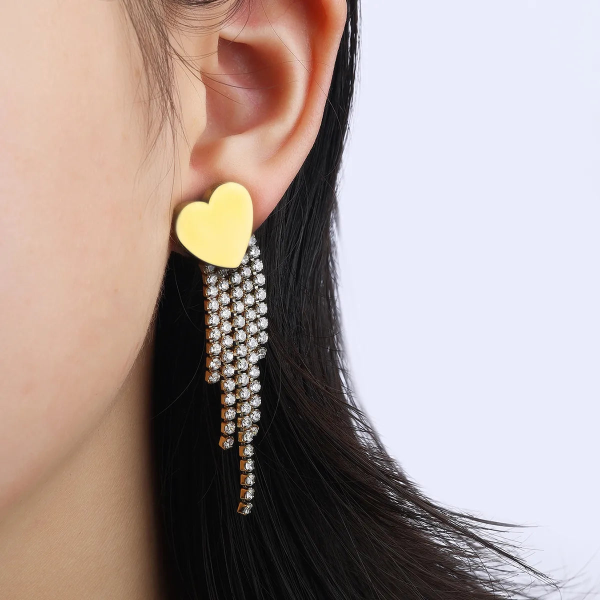 Heart Rhinestone Tassel Earrings