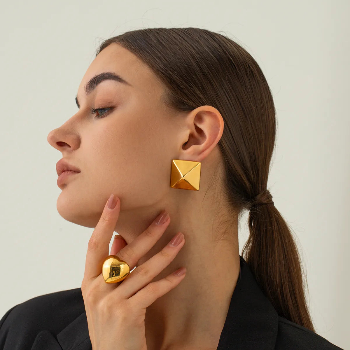 Gold Solid Square Studs