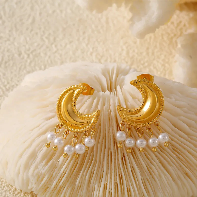 Gold Moon Tassel Earrings