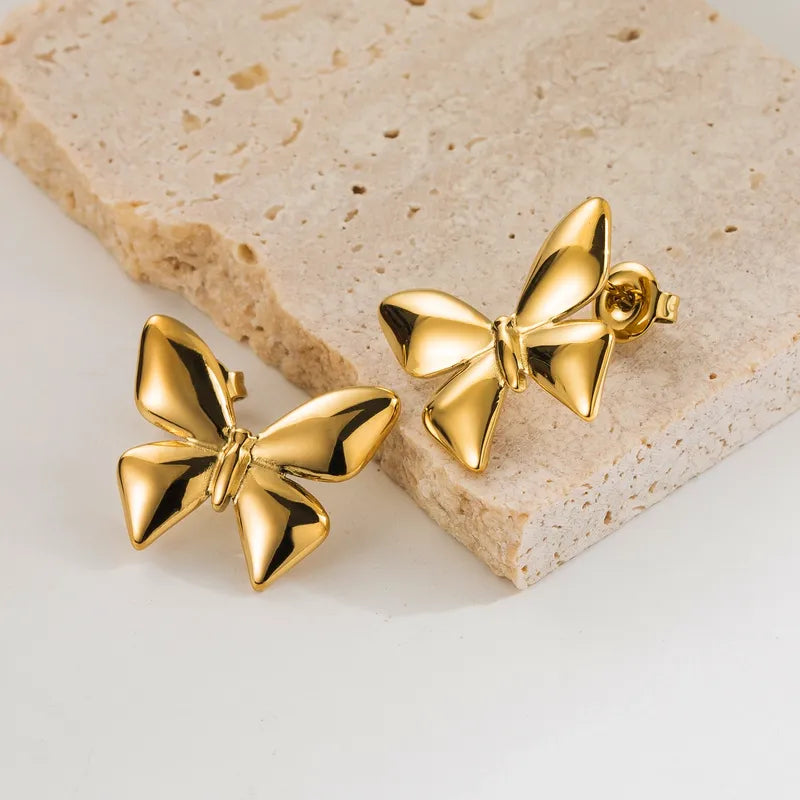 Gold Solid Butterfly Studs