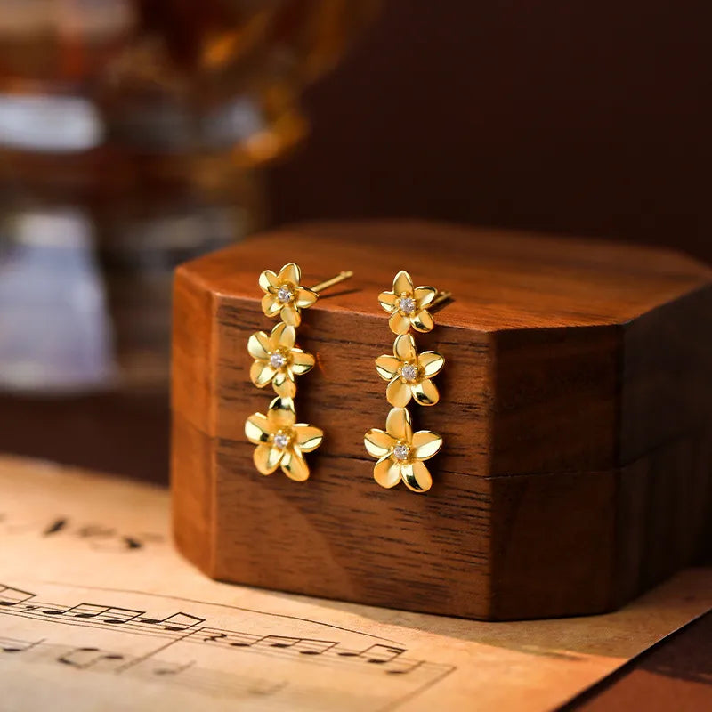 Plumeria Flower Gold Earrings