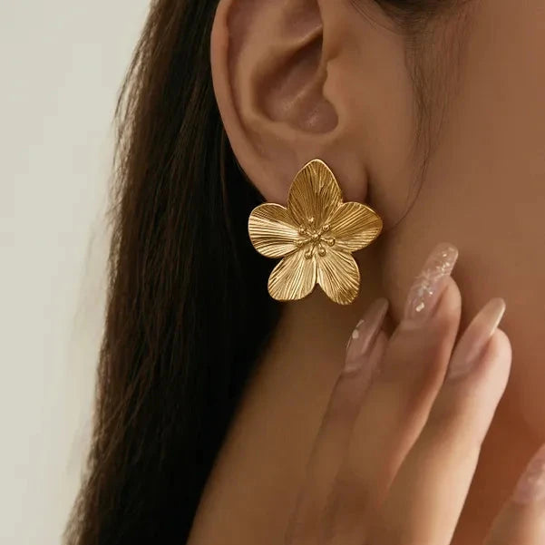 Gold Chunky Flower Studs