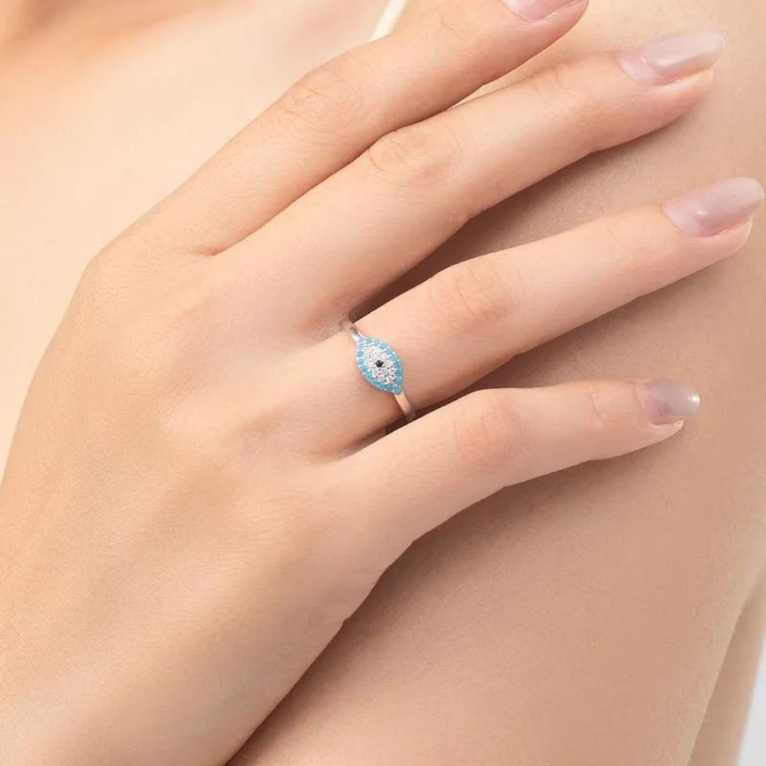 CZ Evil Eye Silver Adjustable Ring