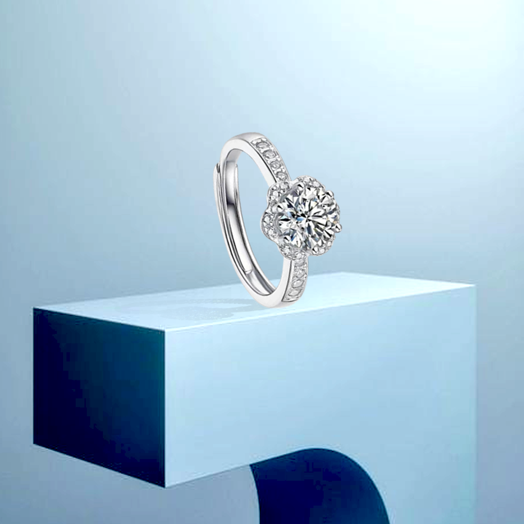 Moissanite Flower Band Adjustable Ring